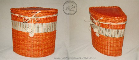 košík rohový s vrchnákom-oranžový s bledohnedou